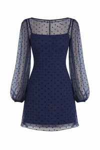 Amanda Uprichard Sheer Polka Dot Mini Dress in navy - women's dress - detail view