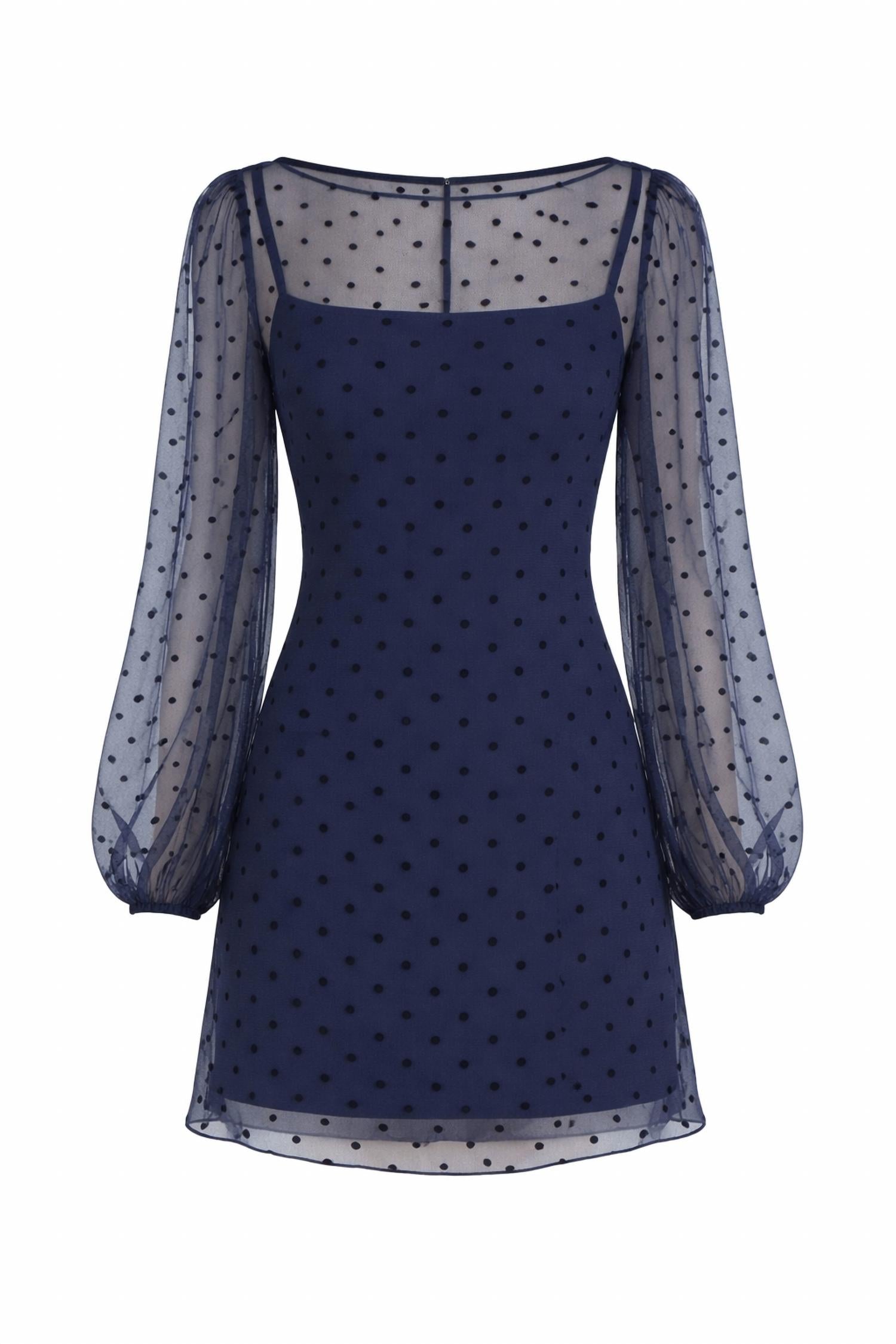 Amanda Uprichard Sheer Polka Dot Mini Dress in navy - women's dress - detail view