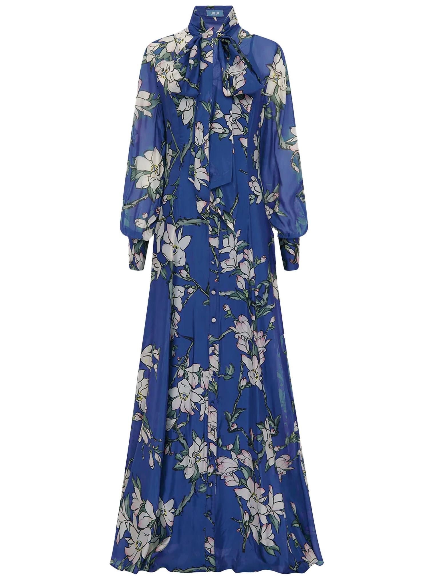 LEO LIN Lilith Tie Neck Maxi Dress in midnight - women's dress - view 5