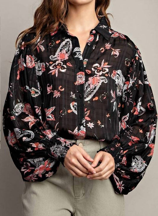 Ee:Some - Paisley Bishop Sleeve Blouse