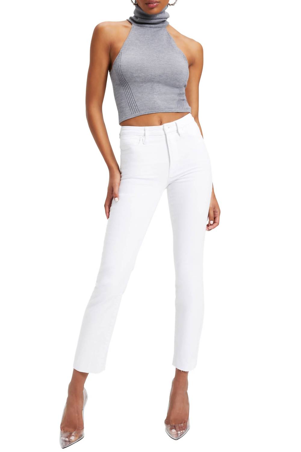 GOOD AMERICAN Women's Good Straight Jeans in white - women's jeans - detail view
