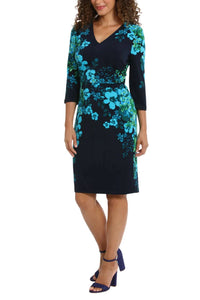 London Times - Floral Print 3/4 Sleeve Sheath Dress