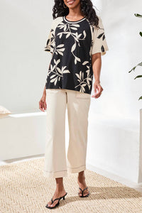 TRIBAL Short Sleeve Floral Shirt in onxy - women's blouse