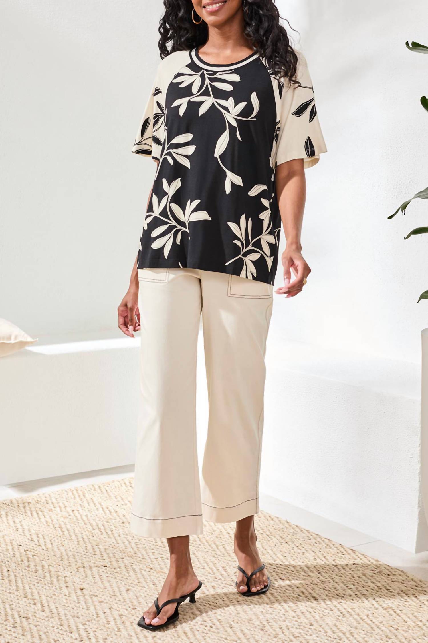 TRIBAL Short Sleeve Floral Shirt in onxy - women's blouse