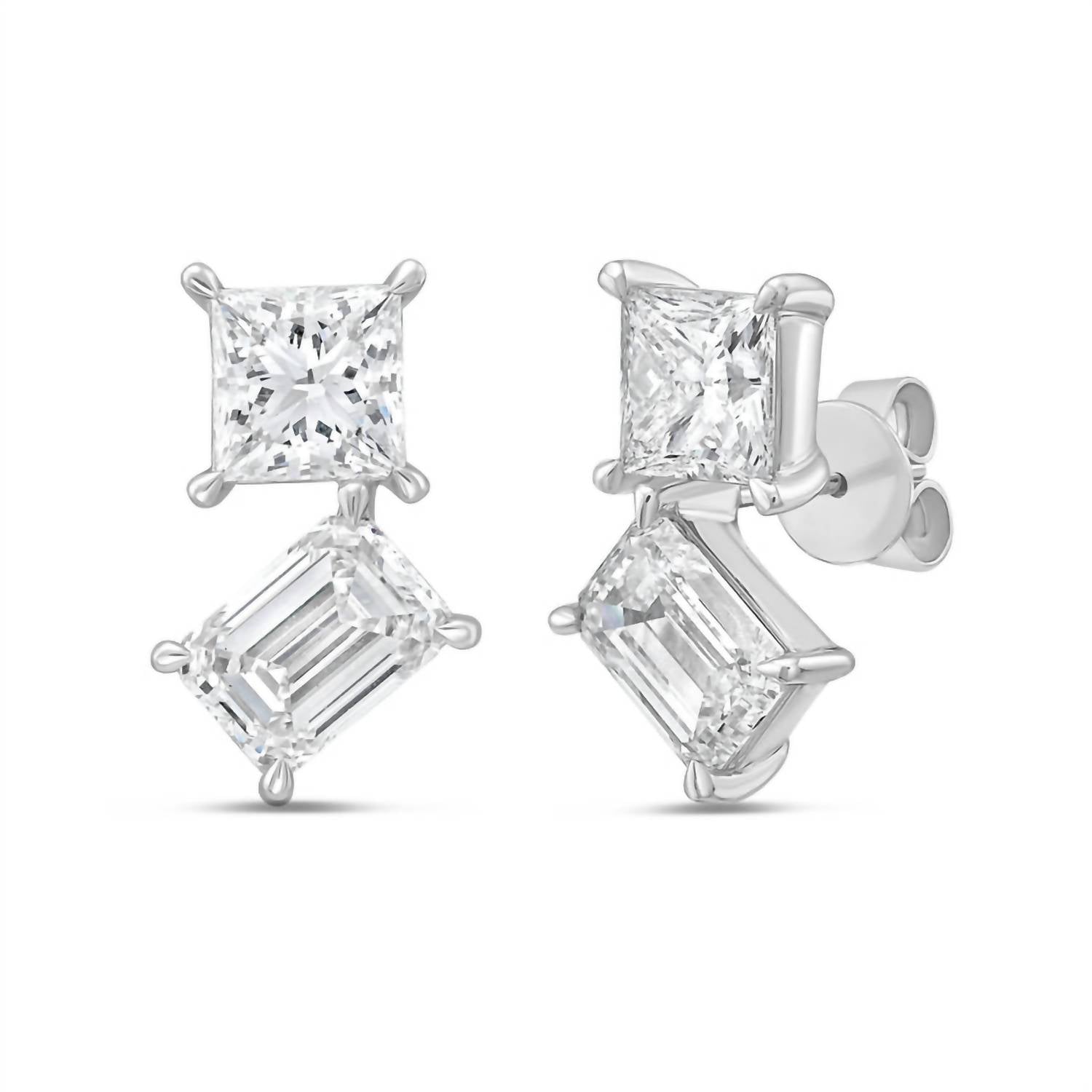 Diana M Jewels - Women's Princess & Emerald Lab-Grown Diamond Stud Earrings (5.00 Ct) - Statement