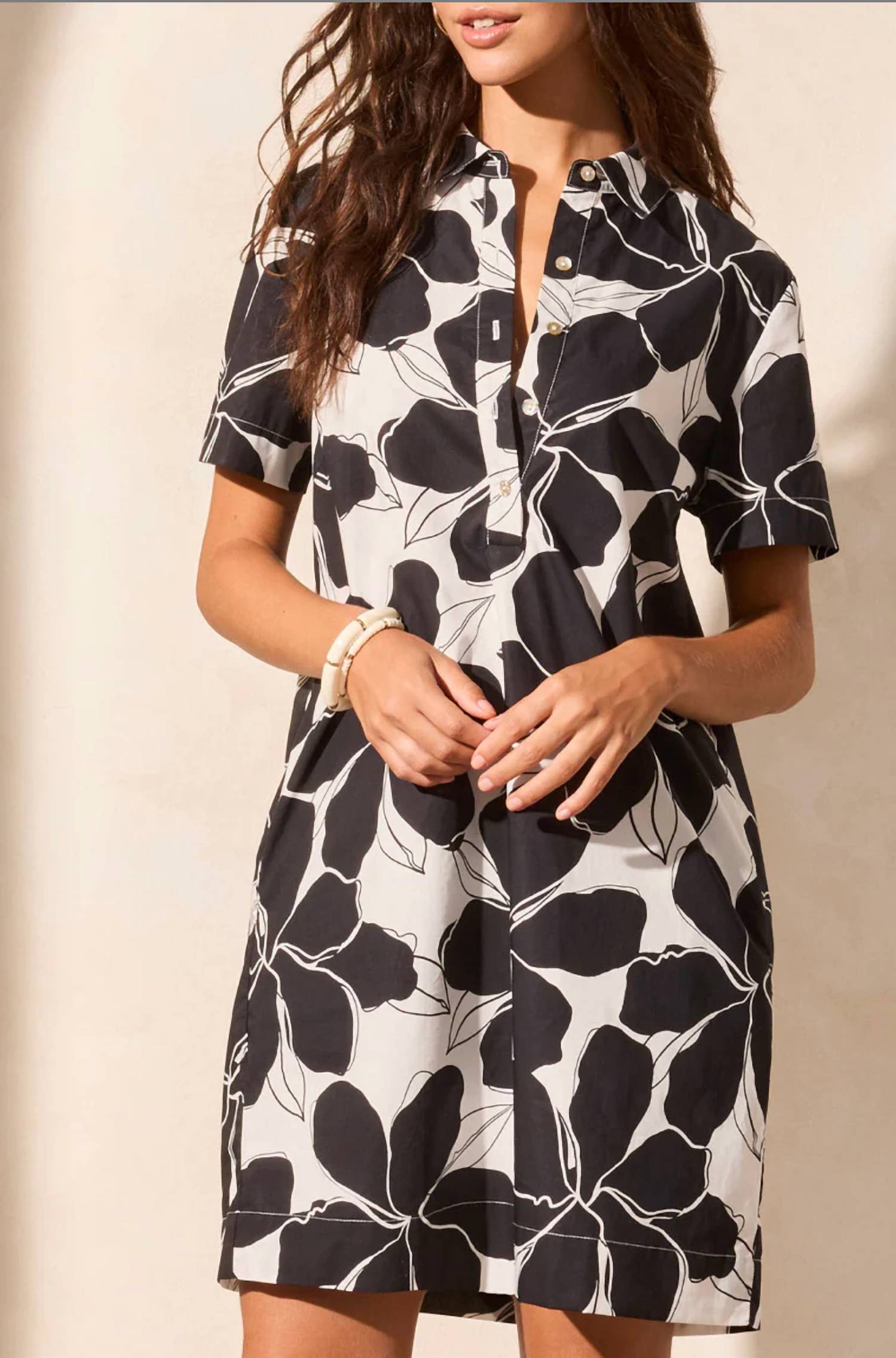 Tribal - Printed Cotton Poplin Short-sleeve Shirt Dress