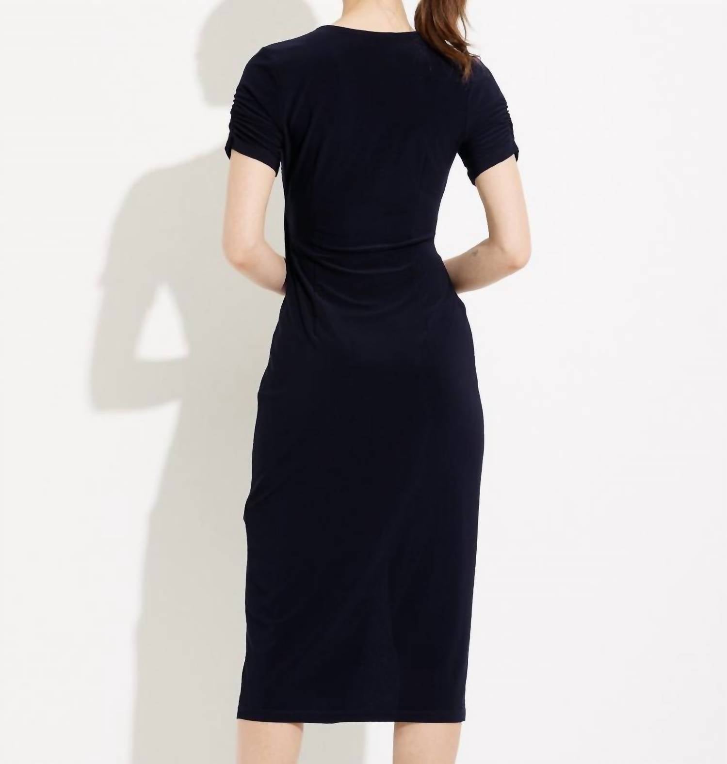 Joseph Ribkoff Wrap Dress in midnight blue - women's dress - detail view