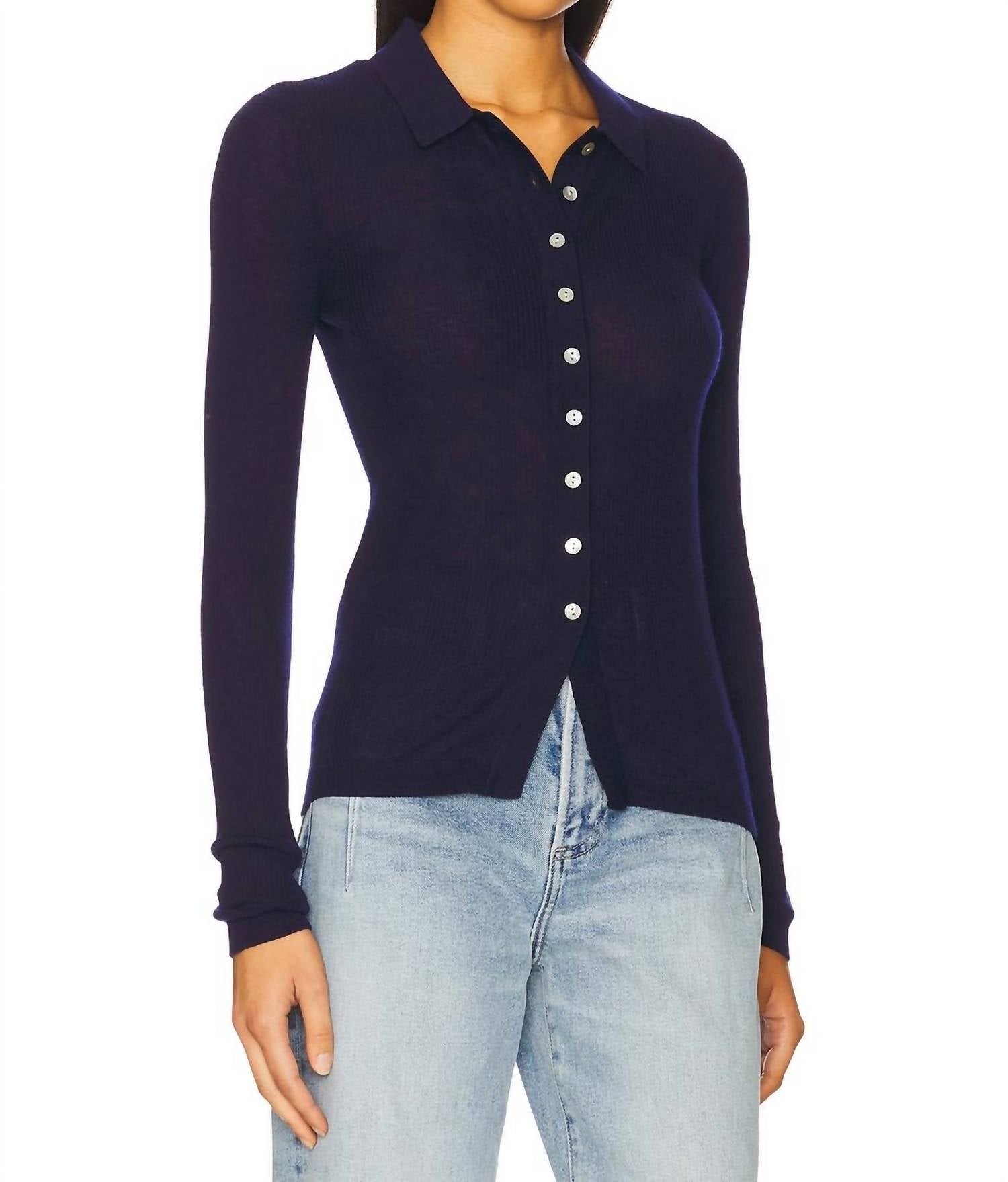 PISTOLA Korey Top in navy - women's long sleeve top - detail view