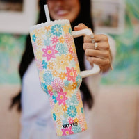 Katydid - Spring Retro Flowers Insulated Stainless Steel 38 Oz Tumbler with Handle