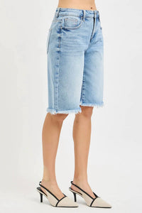 Risen - Slouchy Bermuda Shorts with Frayed Hem
