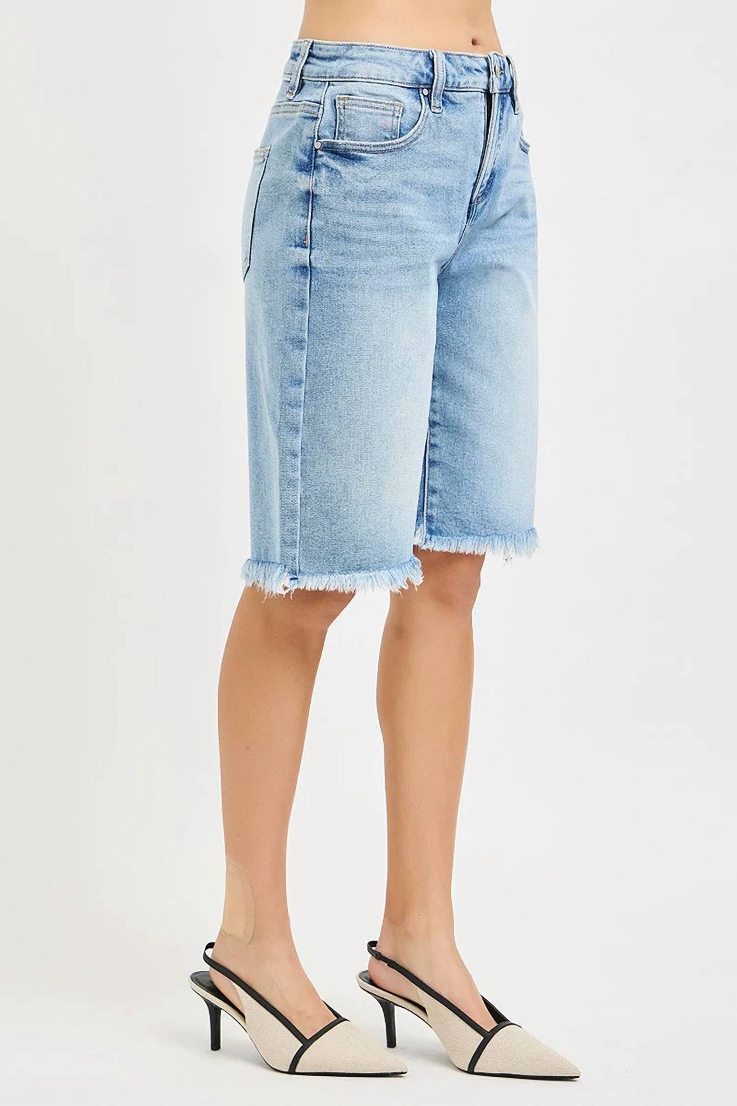 Risen - Slouchy Bermuda Shorts with Frayed Hem