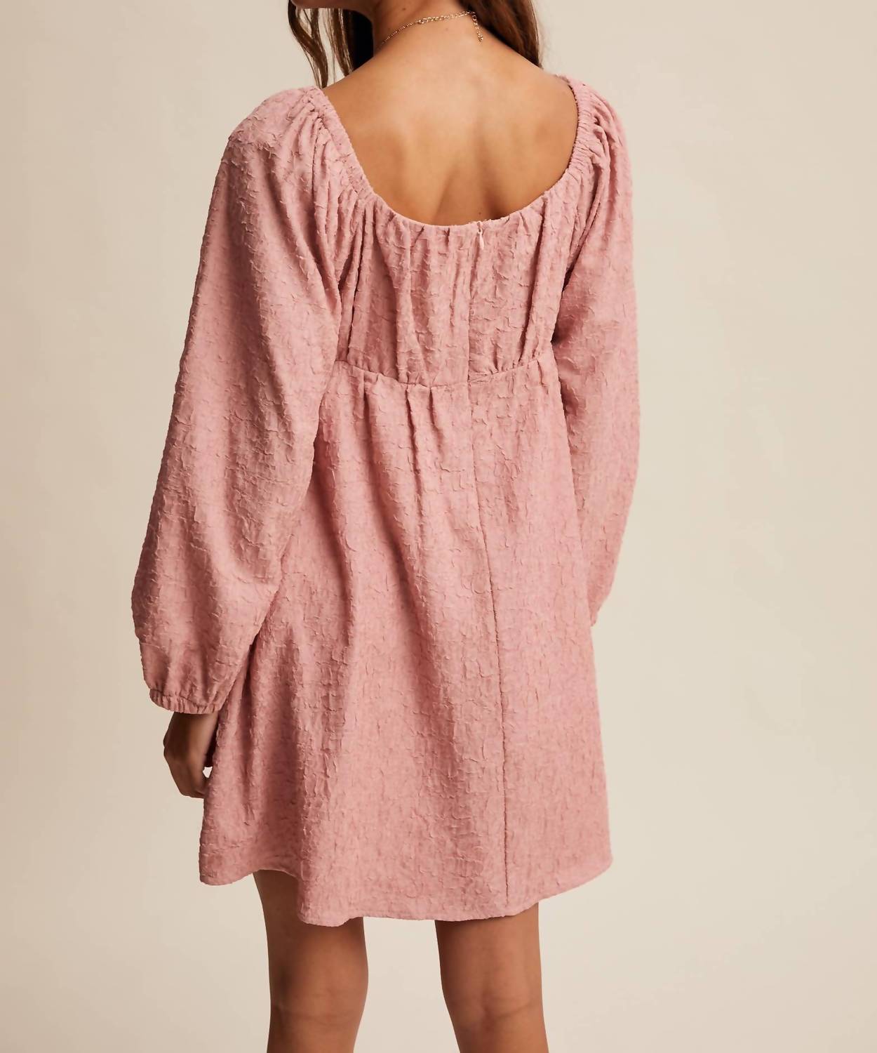 Listicle - Textured Square Neck Babydoll Mini Dress