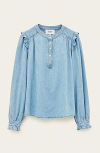 ba&sh Lio Denim Top in light used blue - women's shirt - view 6