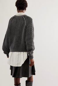 Free People Parker Cable Knit Sweater in grey - women's sweater - alternate view