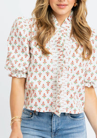 Karlie - Sweet Bloom Digital Floral Ruffle Puff Sleeve Top