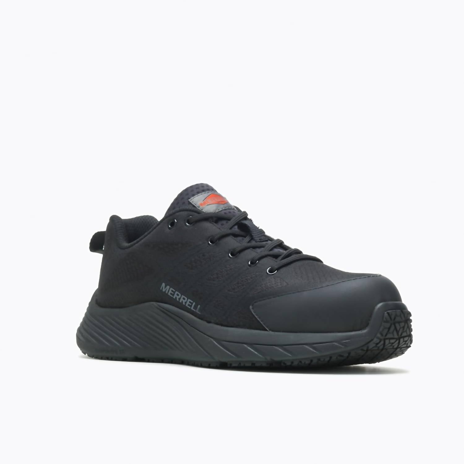 MERRELL Women's Moab Flight Carbon Fiber Safety Toe Work Shoes in black - women's sneaker - detail view