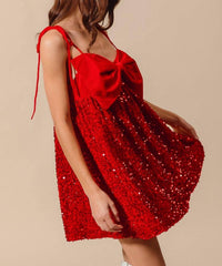 So Me Vicky Velvet Sequin Babydoll Holiday Mini Dress in red - women's dress - view 4