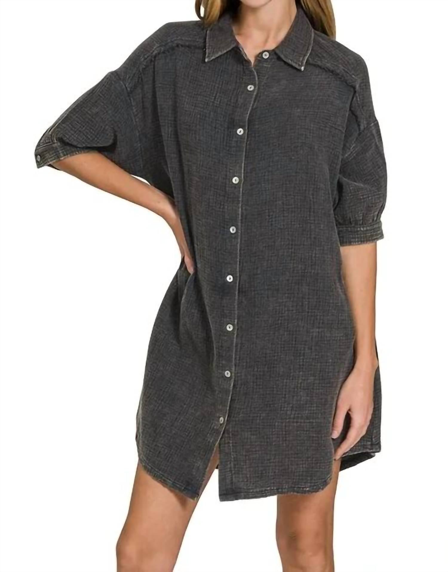 Zenana - Gauze Button Down Short Sleeve Shirt
