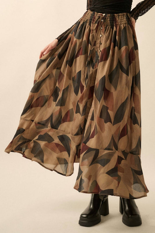Promesa - Modern Classic Abstract Print Buttoned Maxi Skirt