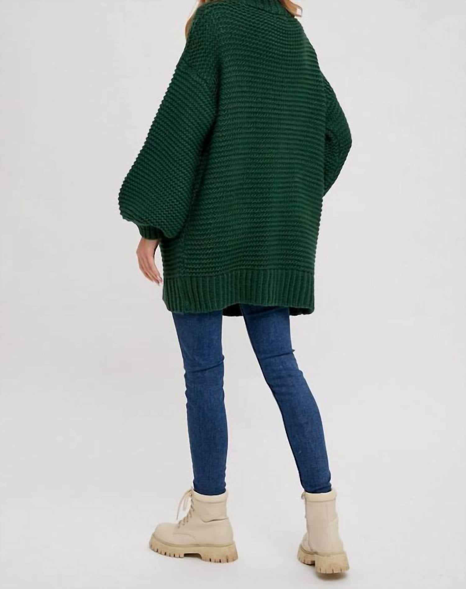 Bluivy - Chunky Cable Lantern Sleeve Cardigan