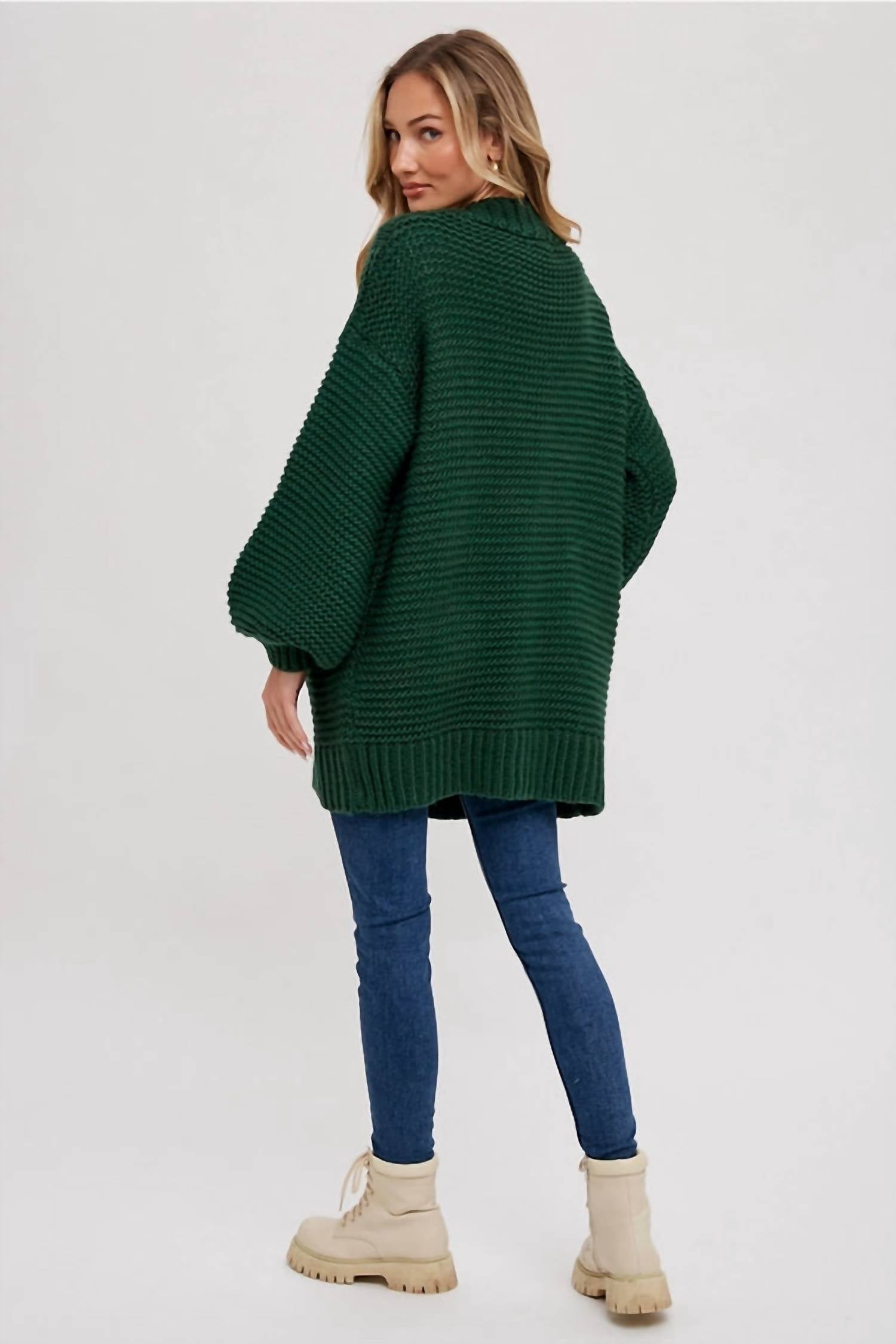 Bluivy - Chunky Cable Lantern Sleeve Cardigan