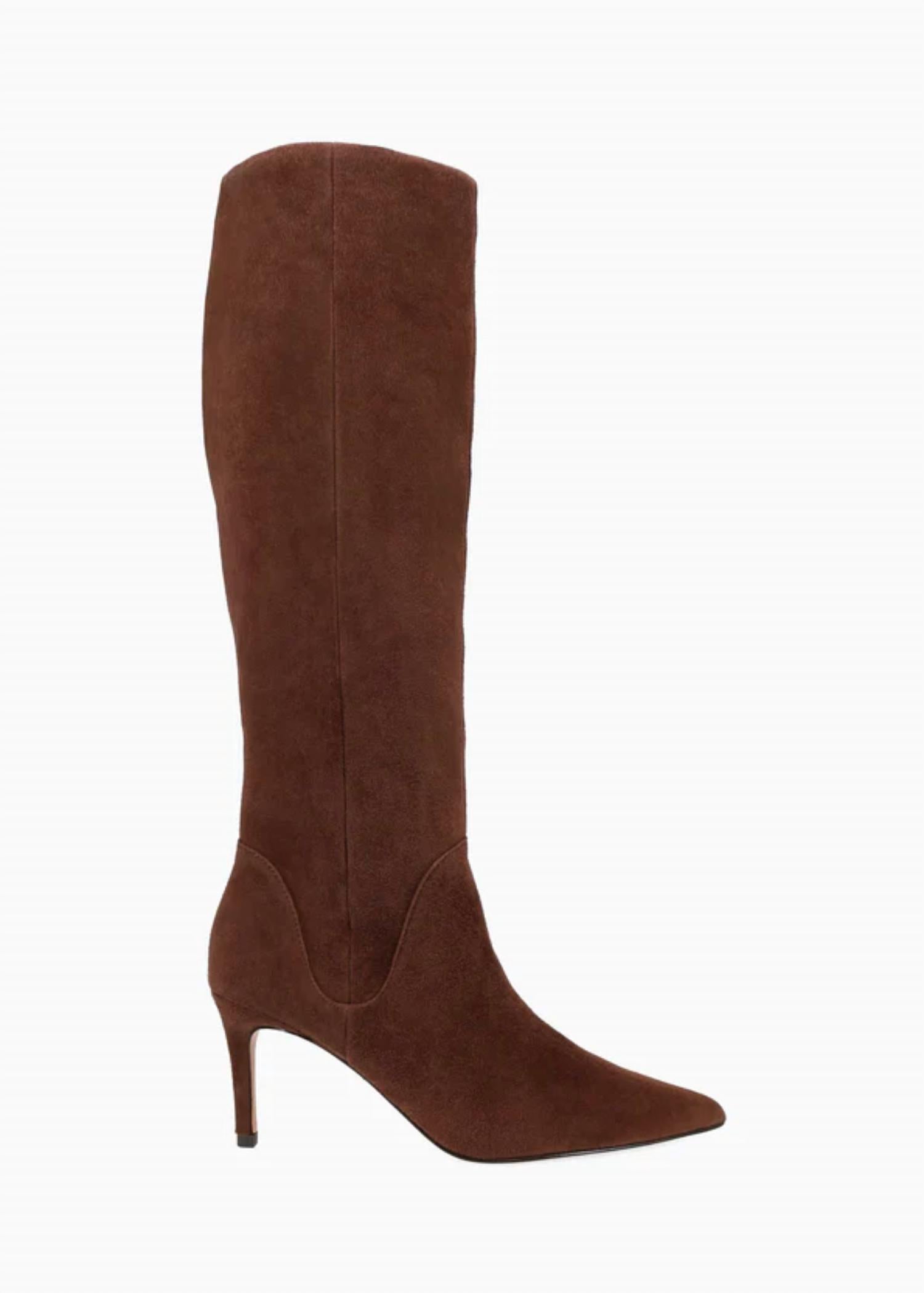 PELLE MODA Women's Lidya Heeled Tall Boots in espresso suede - women's shoe
