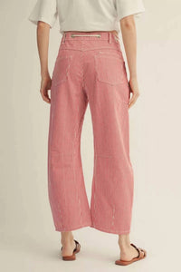 Jodifl - Women's Drawstring Waist Stripe Barrel Pants