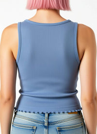 NIA Soft Touch Ribbed Cropped Tank Top in slate blue - women's tank top - view 4