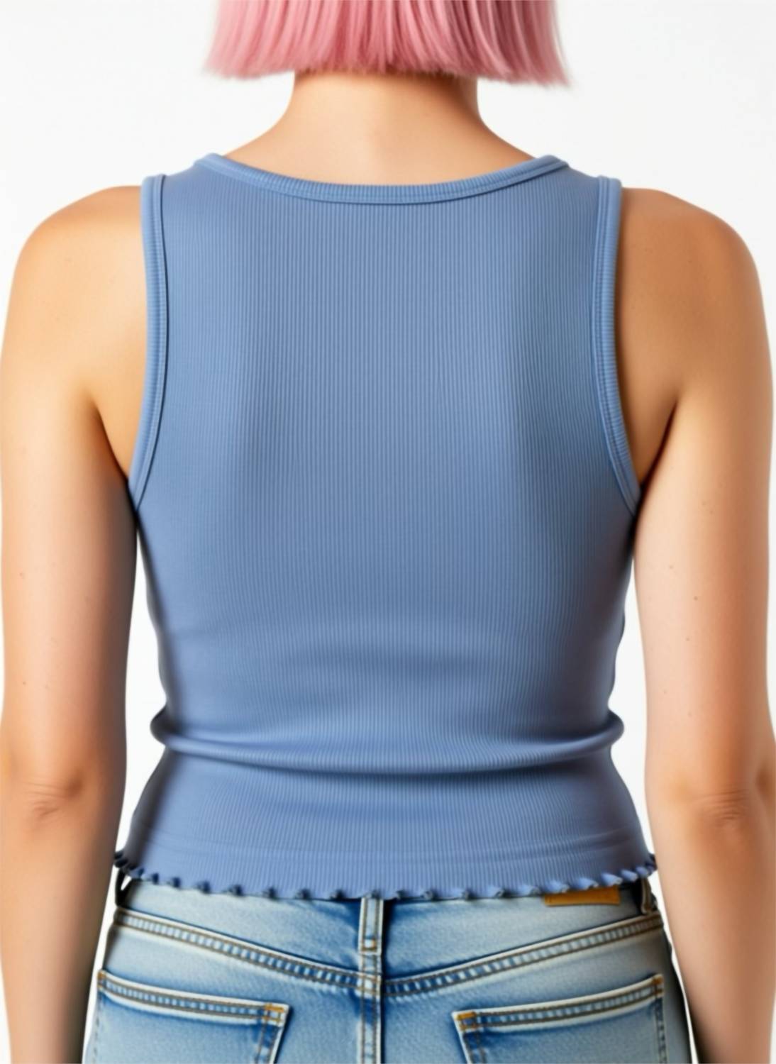 NIA Soft Touch Ribbed Cropped Tank Top in slate blue - women's tank top - view 4