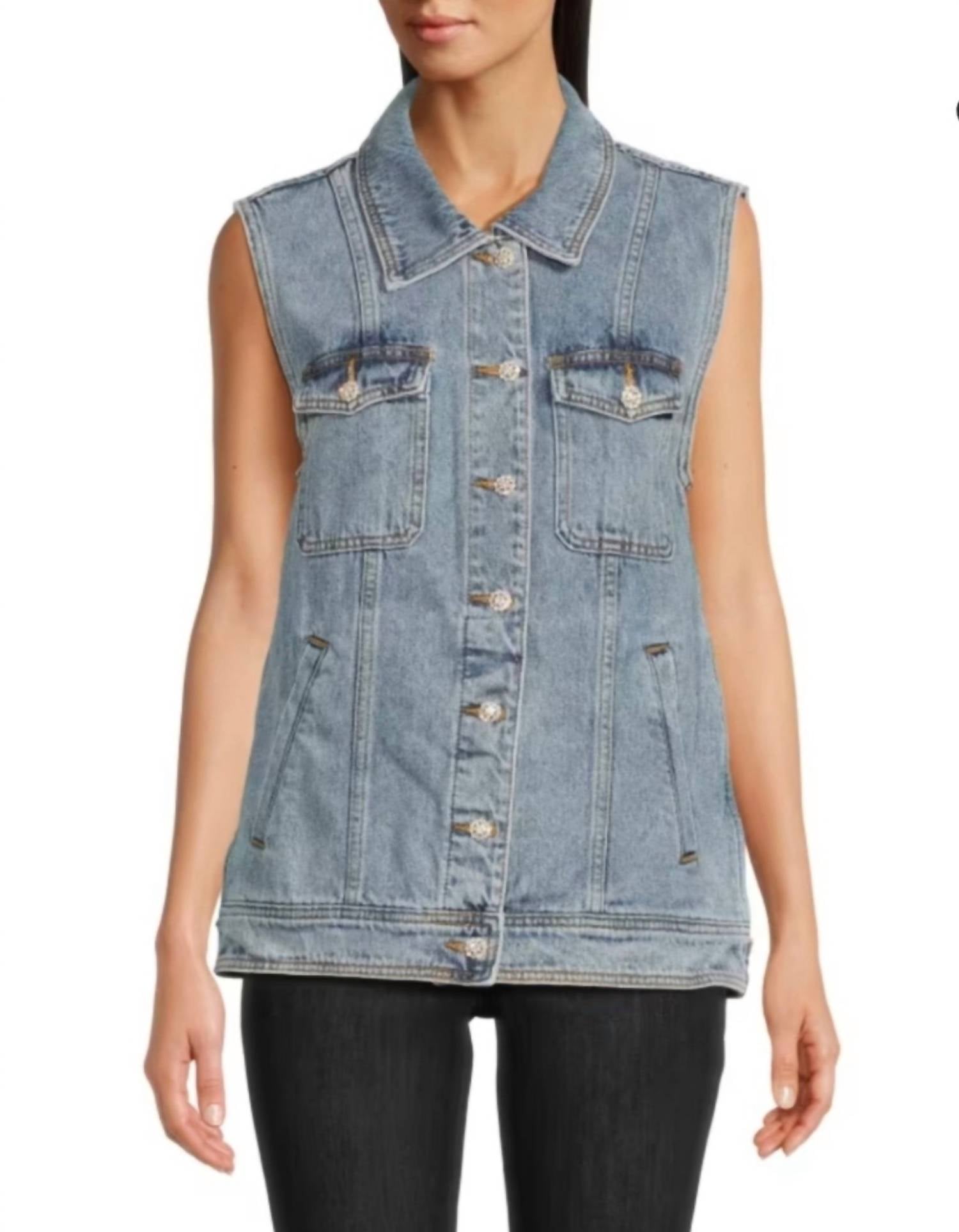 Amanda Uprichard - Rhinestone Embellished Button Greyson Denim Vest