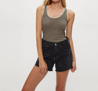 Michael Stars Miley Ribbed Lace Tank Top in olive - women's tank top