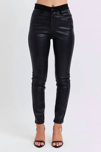 Judy Blue High Waist Faux Leather & Denim Skinny Jeans in black - women's pants