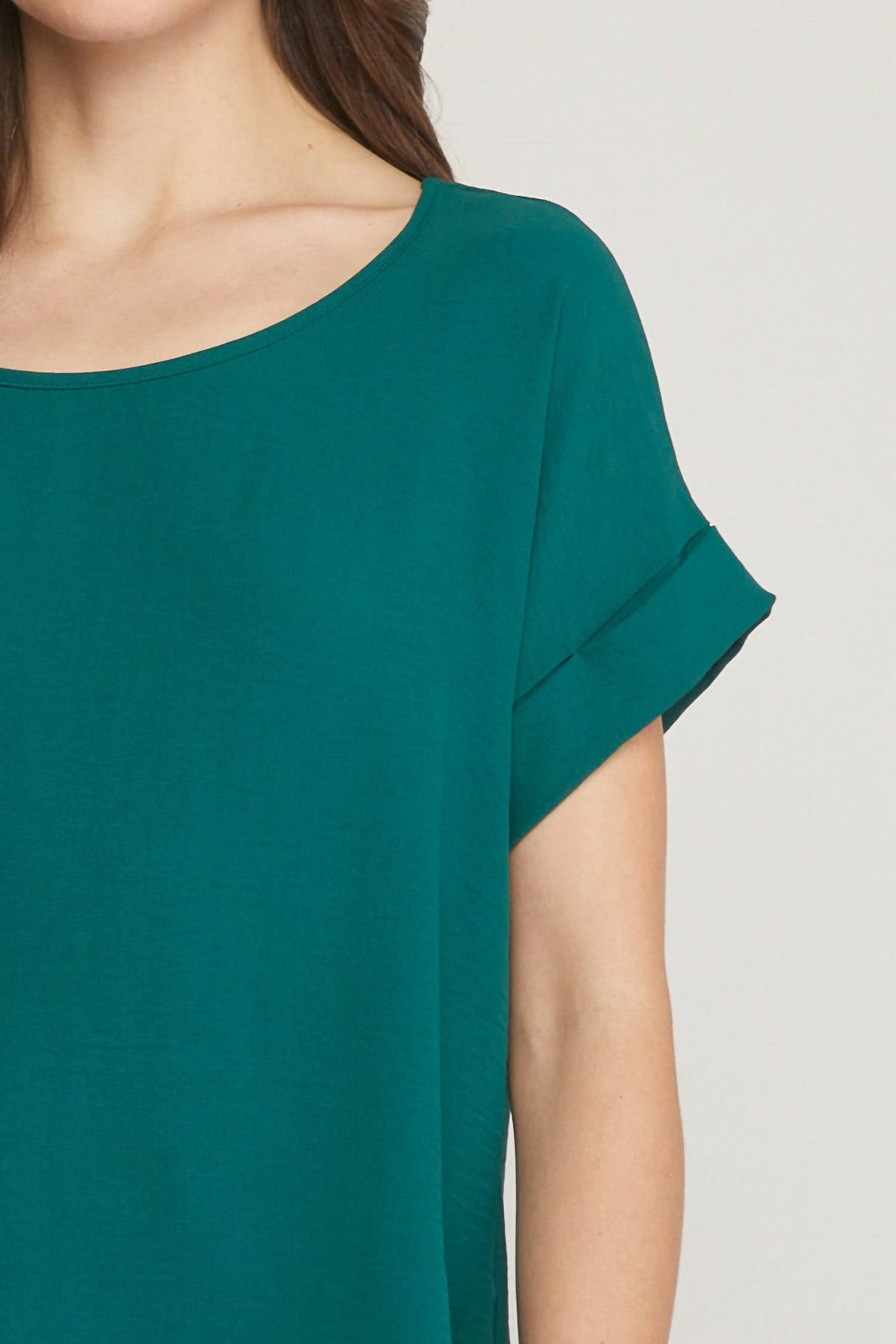 entro Short Sleeve Scoop Neck Top in hunter green - women's t-shirt - view 5