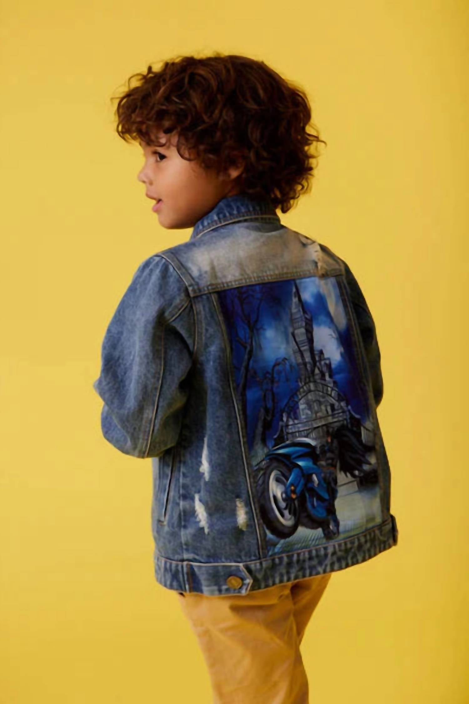 Lola + The Boys Kid's Batman Art Jacket in dark denim - kids' jacket - alternate view