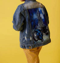 Lola + The Boys Kid's Batman Art Jacket in dark denim - kids' jacket - detail view