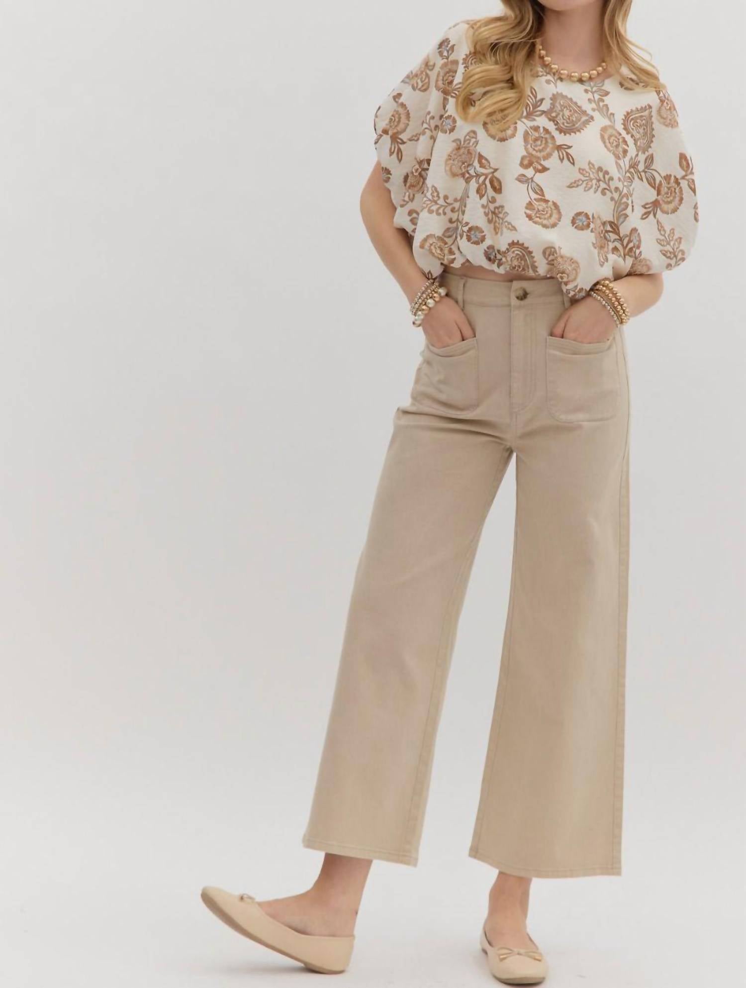 Entro - High-waisted Wide-leg Pocket Pants