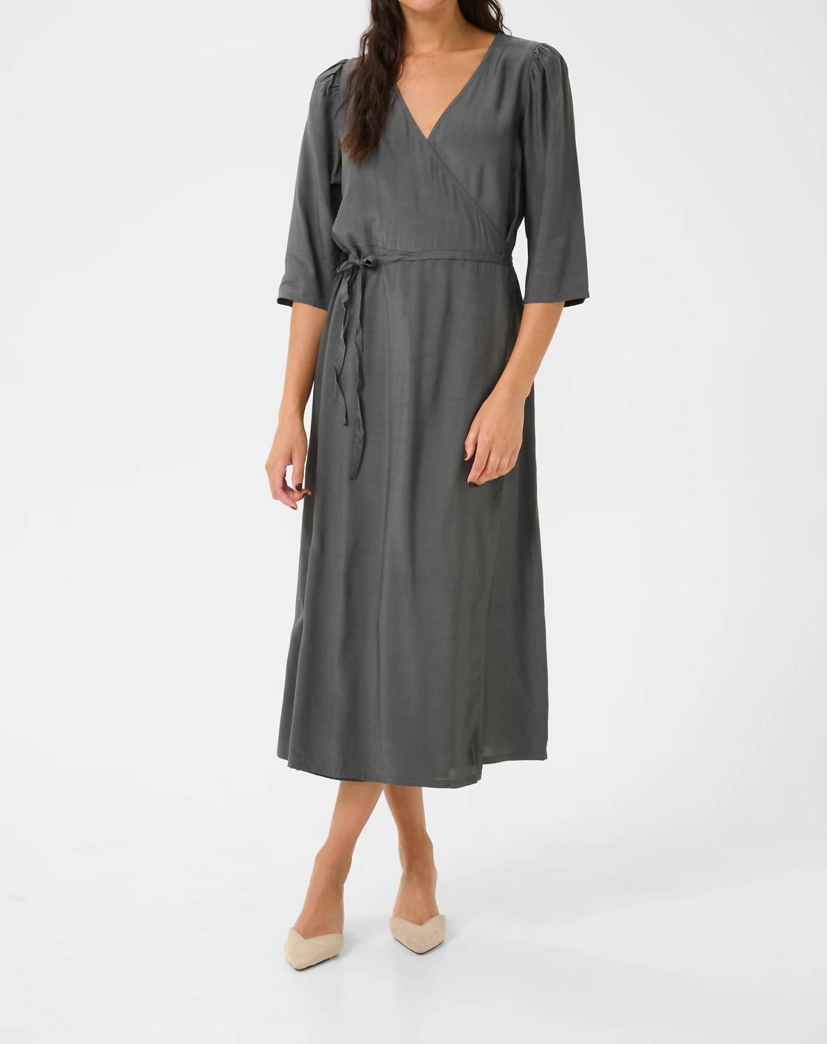Kaffe - Kamira Half Sleeves V-neck Wrap Midi Dress