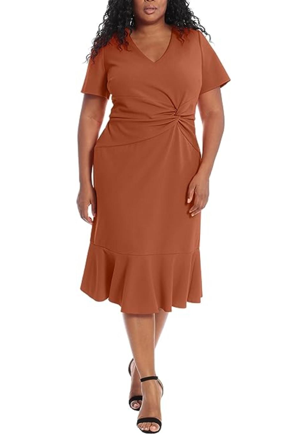 London Times - Twist Waist Ruffle Skirt Sheath Dress