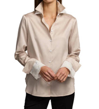 Hinson Wu Margot Long Sleeve Cotton Satin Shirt in champagne - women's long sleeve top