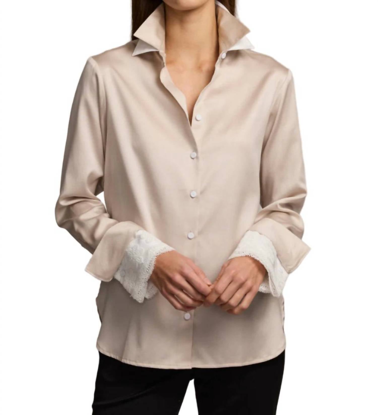 Hinson Wu Margot Long Sleeve Cotton Satin Shirt in champagne - women's long sleeve top