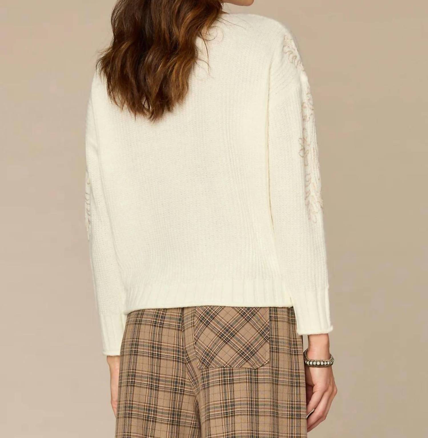 Democracy - Embroidered Shoulder Boat Neck Sweater