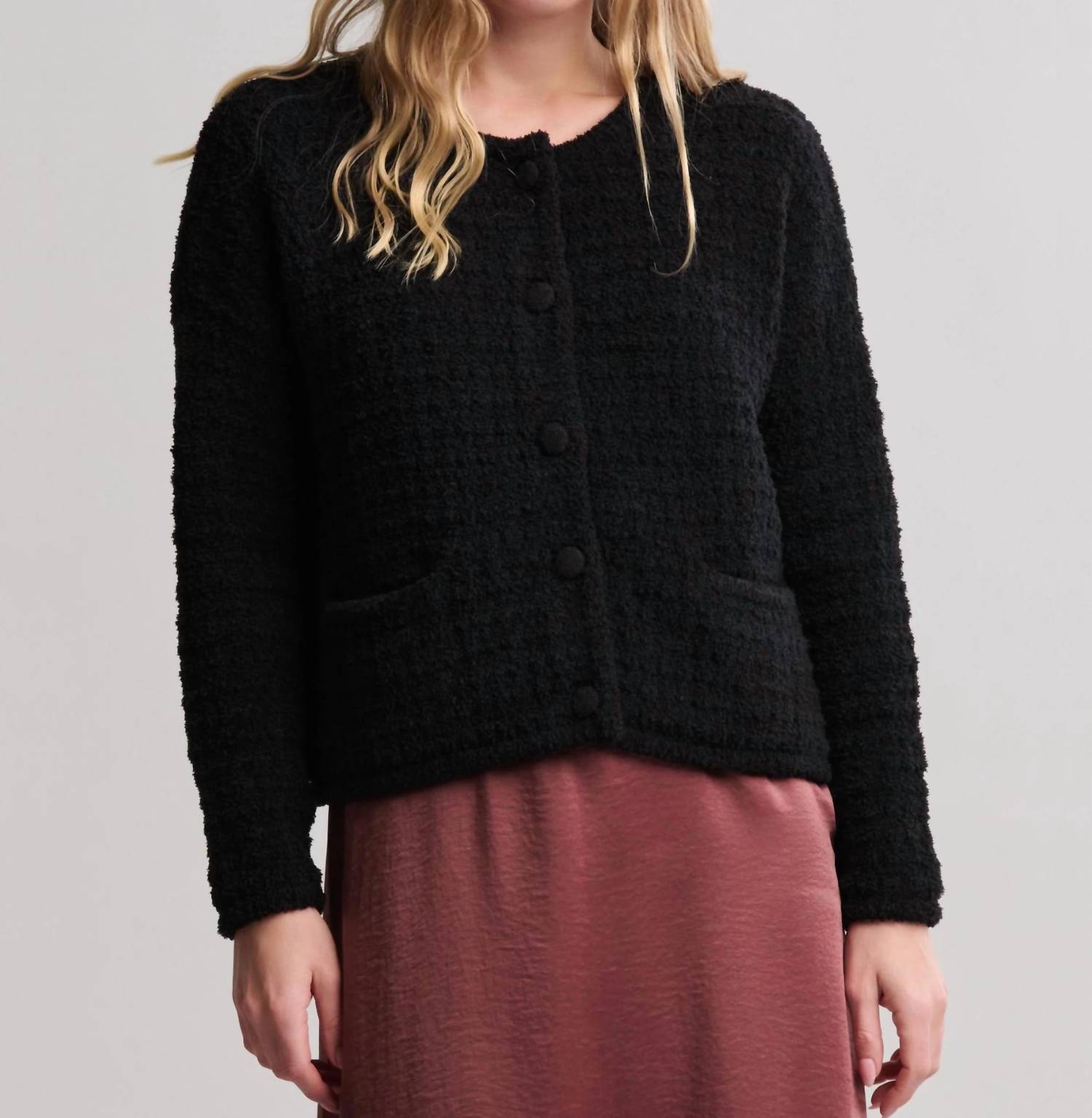 BAREFOOT DREAMS Cozychic Textured Button Front Cardigan in black 1 - women's cardigan