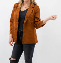 SKIES ARE BLUE Ruched Blazer in toffee - women's jacket - detail view