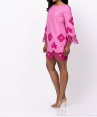 Misa Los Angeles Gallica Dress in fuchsia embroidered lace - women's dress - detail view