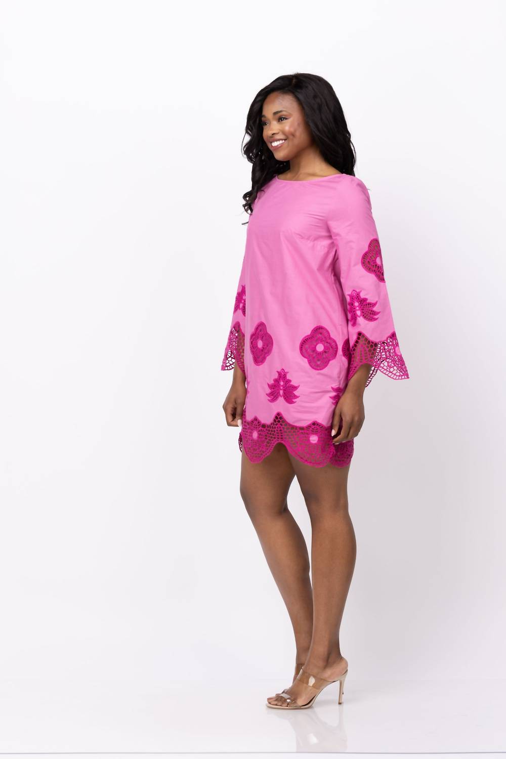 Misa Los Angeles Gallica Dress in fuchsia embroidered lace - women's dress - alternate view