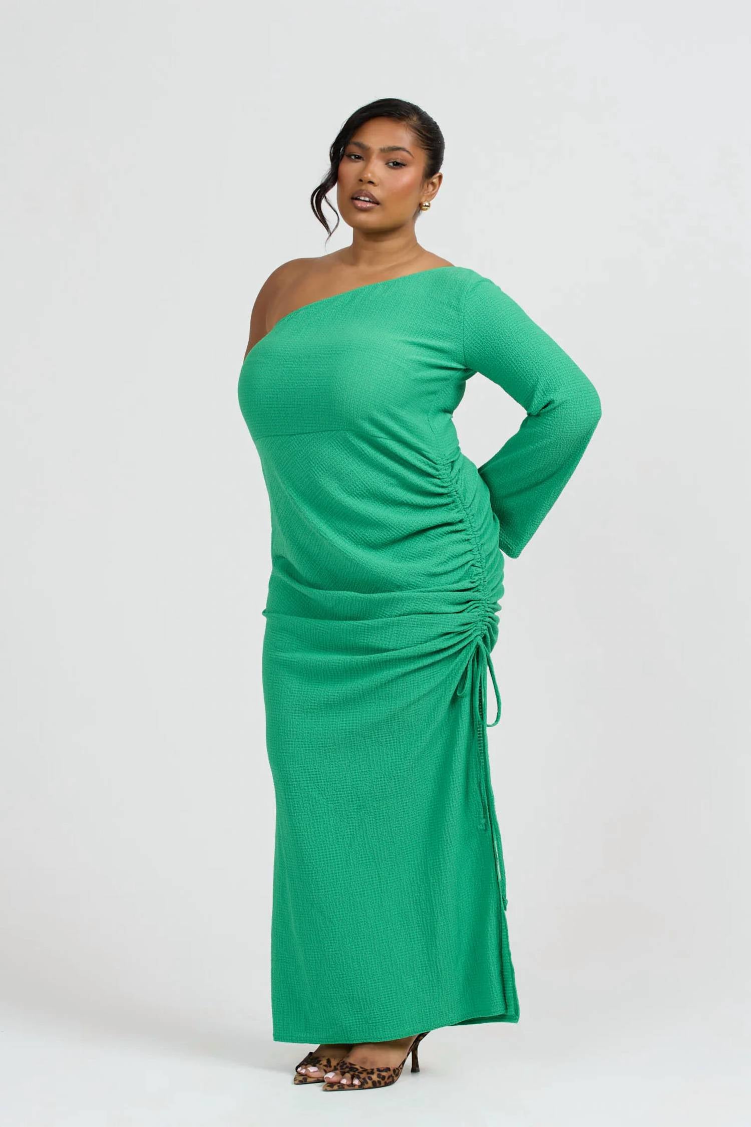 Fashion Szn Curve - One Shoulder Flare Sleeve Maxi Dress - Plus Size