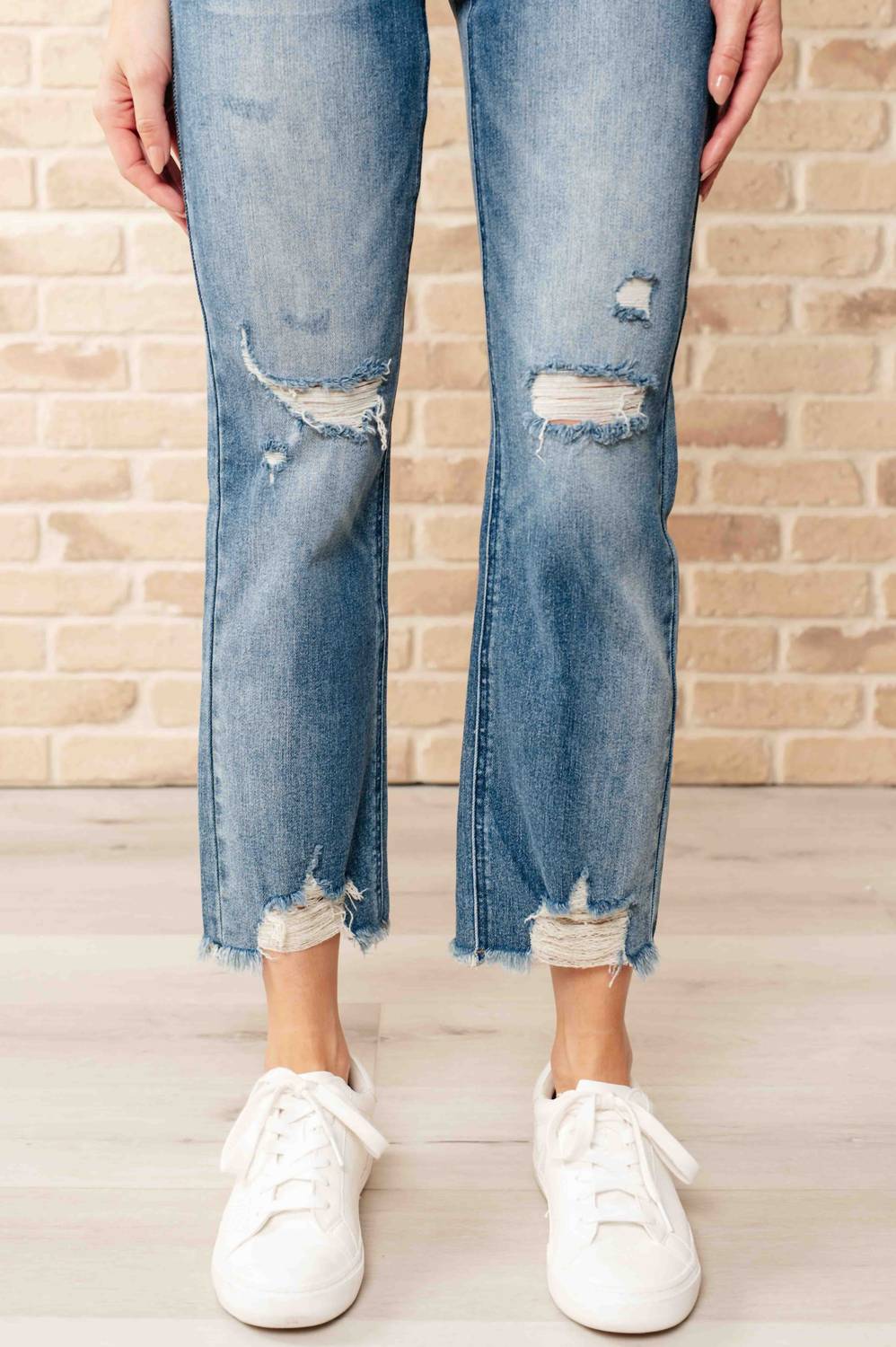 Judy Blue - Women's High Waist Distressed Crop Straight Leg Jeans