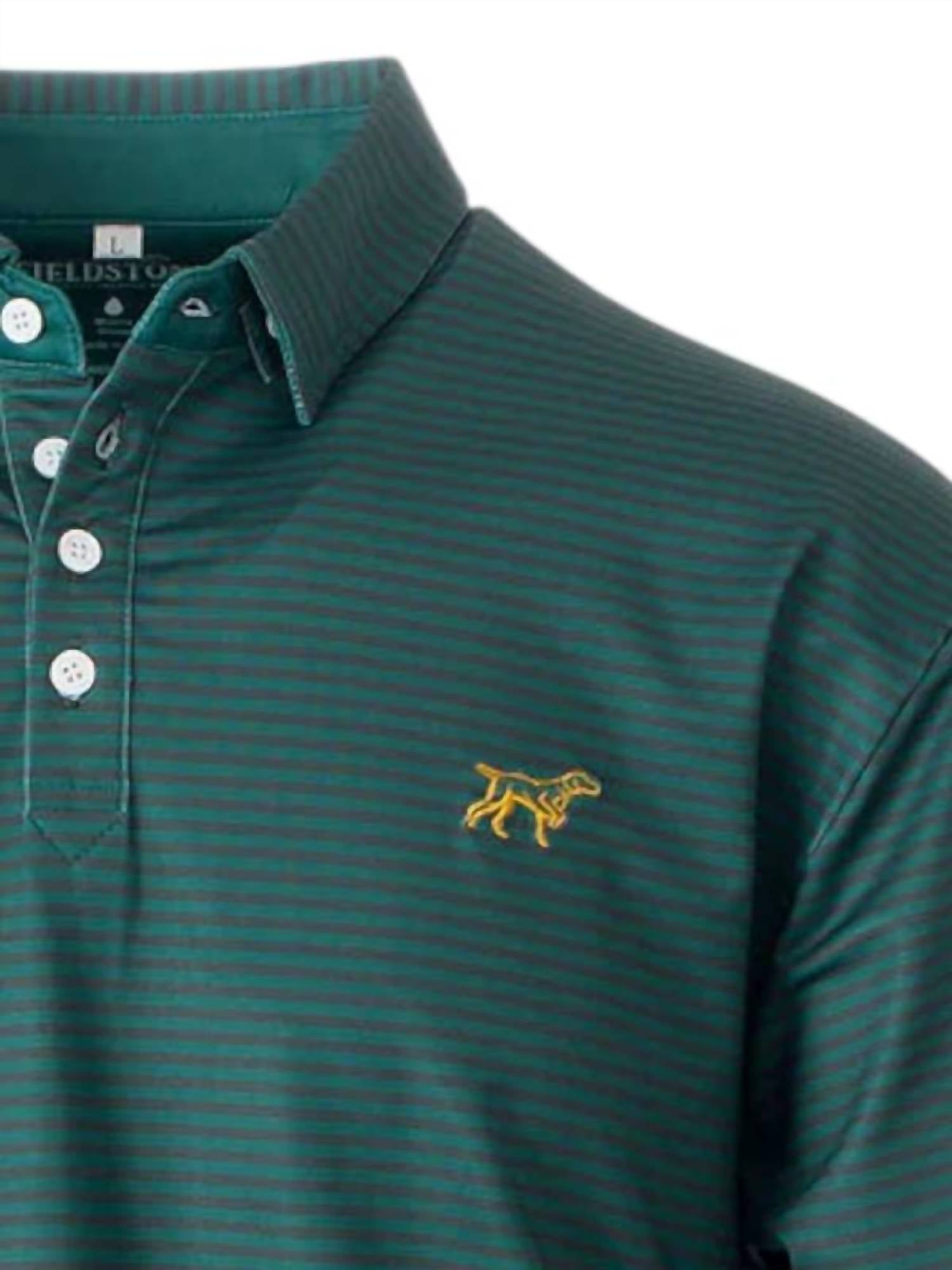 Fieldstone Men's Signature Polo in green stripe - men's shirt - detail view