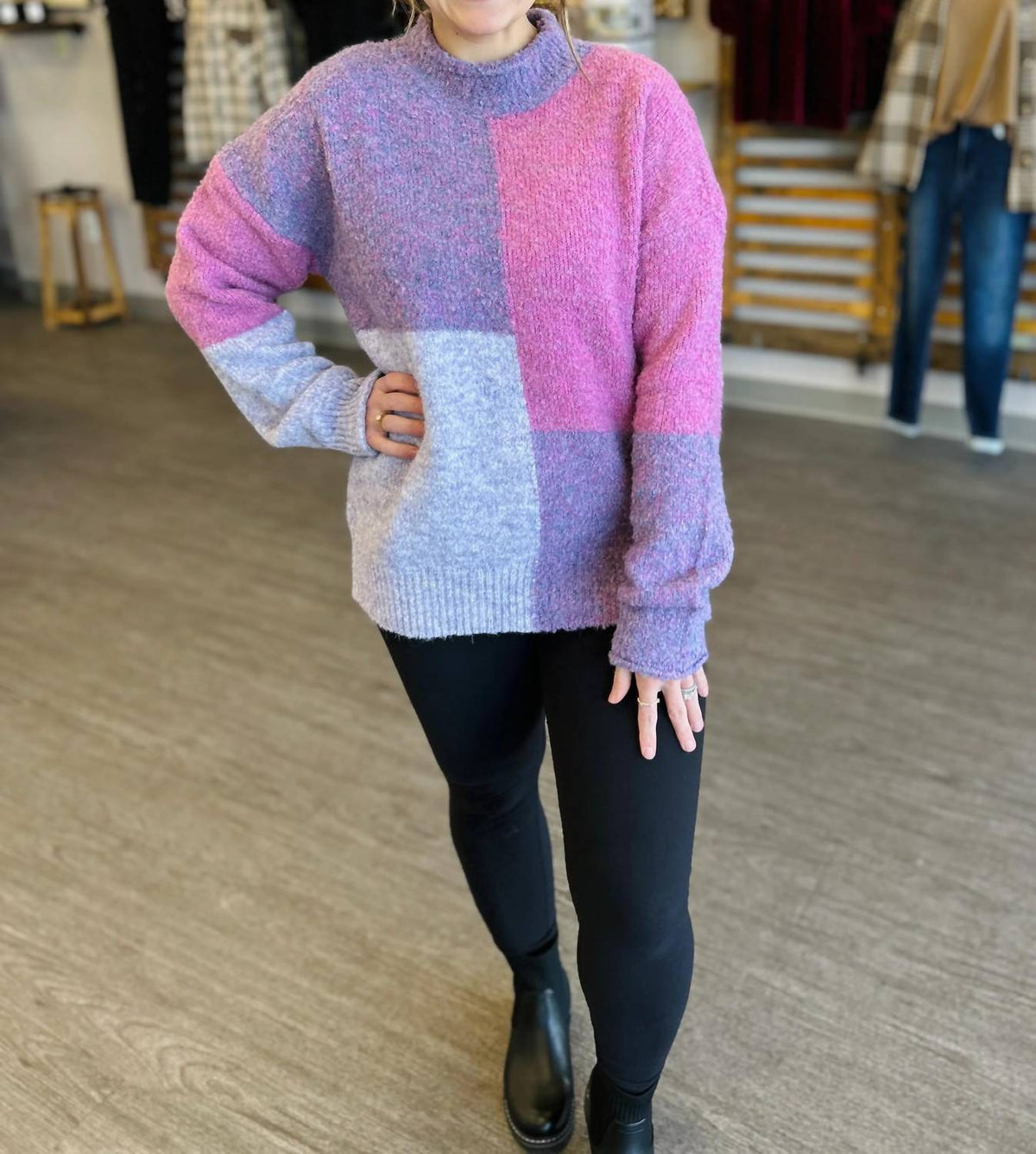 Very J - Colorblock Long Sleeve Sweater