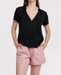 Another Love Lilo Mixed Media Short Sleeve Top in black - women's blouse